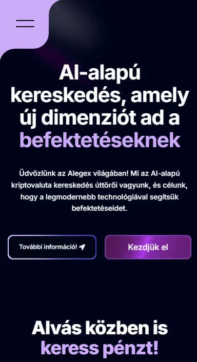 Alegex weboldal mobilnézet