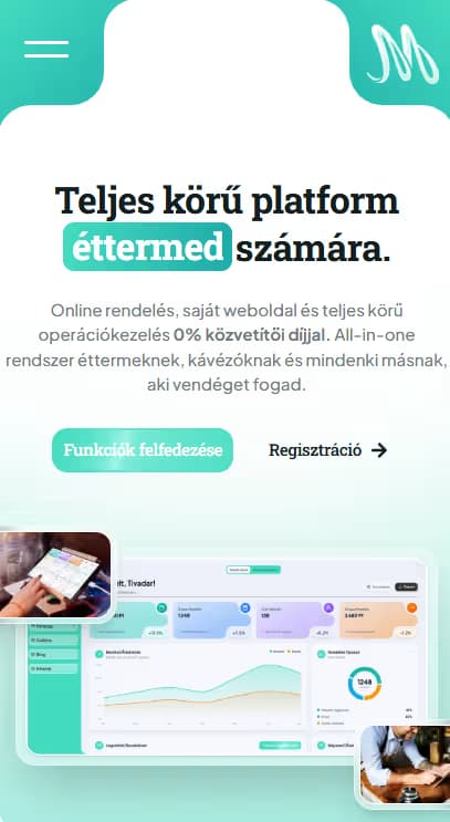 Menunic weboldal mobilnézet