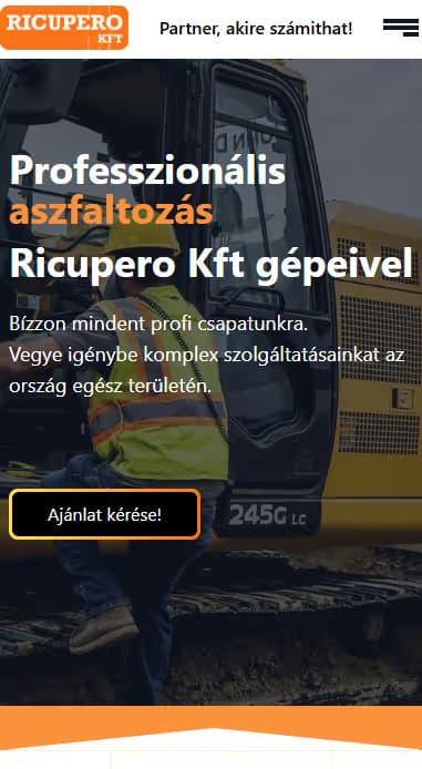 Ricupero weboldal mobilnézet