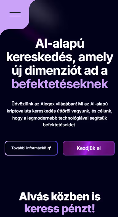 Alegex weboldal mobilnézet