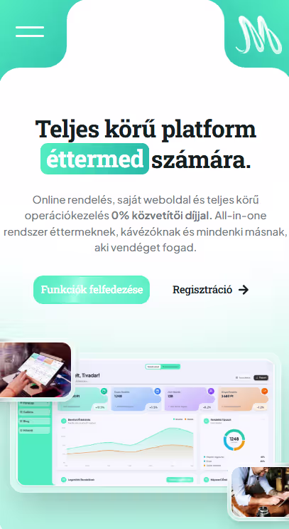 Menunic weboldal mobilnézet