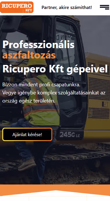 Ricupero weboldal mobilnézet